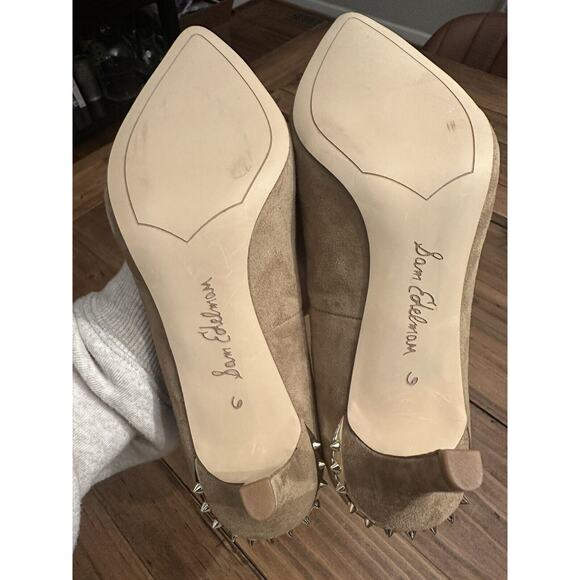 Sam Edelman Tonia Womens 6 M Tan Beige Suede Leather Pumps Heels Silver Spikes - Picture 7 of 8